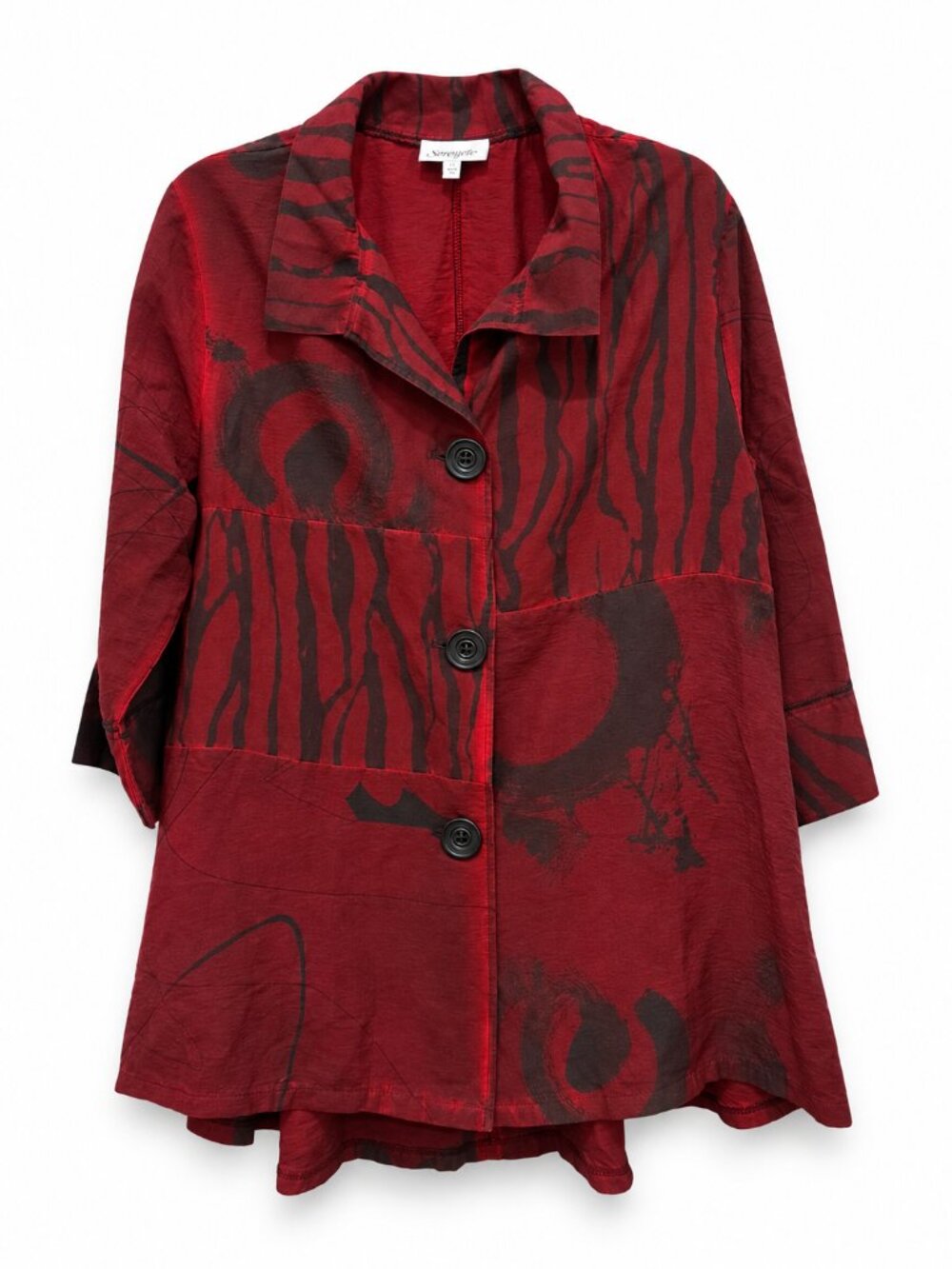 Serengeti XL Deep Red & Black Abstract Print Button-Front Shirt Jacket